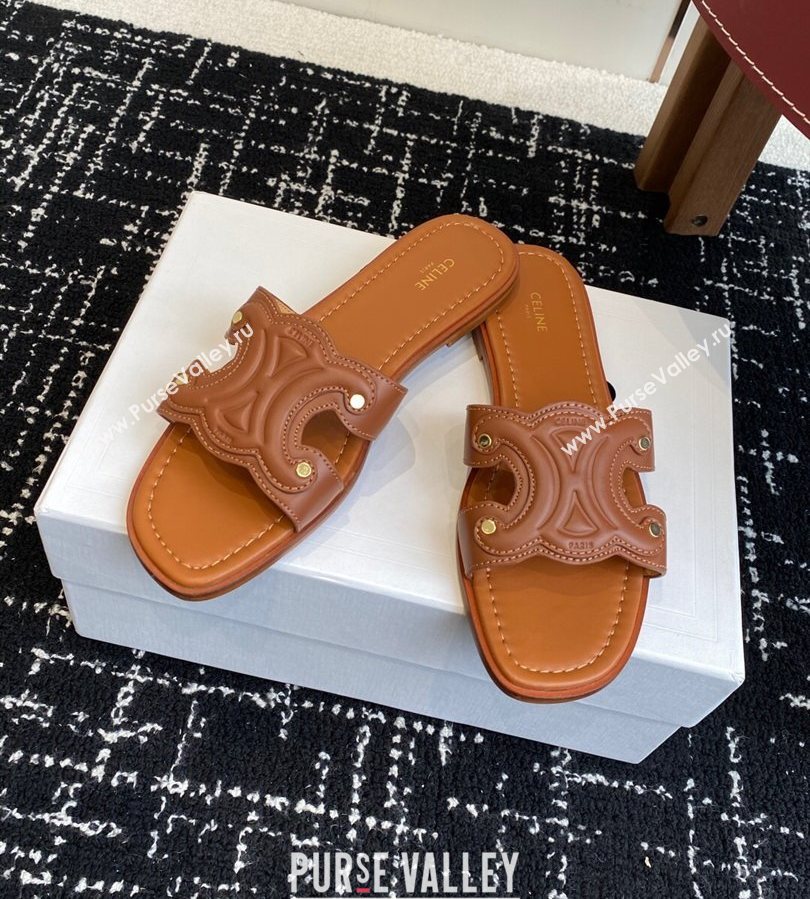 Celine Marina Flat Slides Sandal in Calfskin Leather Brown 2025 (SS-250709078)
