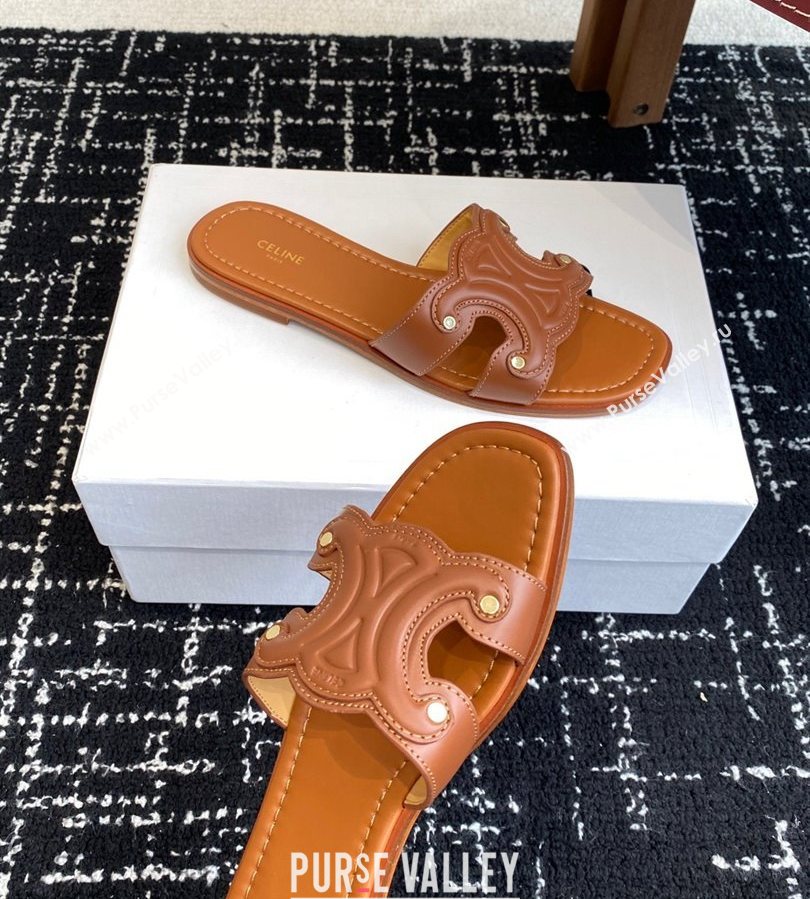 Celine Marina Flat Slides Sandal in Calfskin Leather Brown 2025 (SS-250709078)