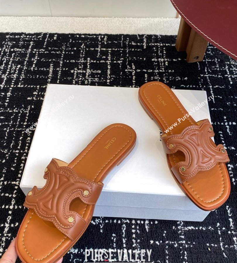 Celine Marina Flat Slides Sandal in Calfskin Leather Brown 2025 (SS-250709078)