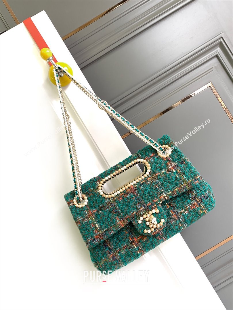 Chanel Tweed Westminsten Large Flap Bag Green 2023 (YEZI-23111625)