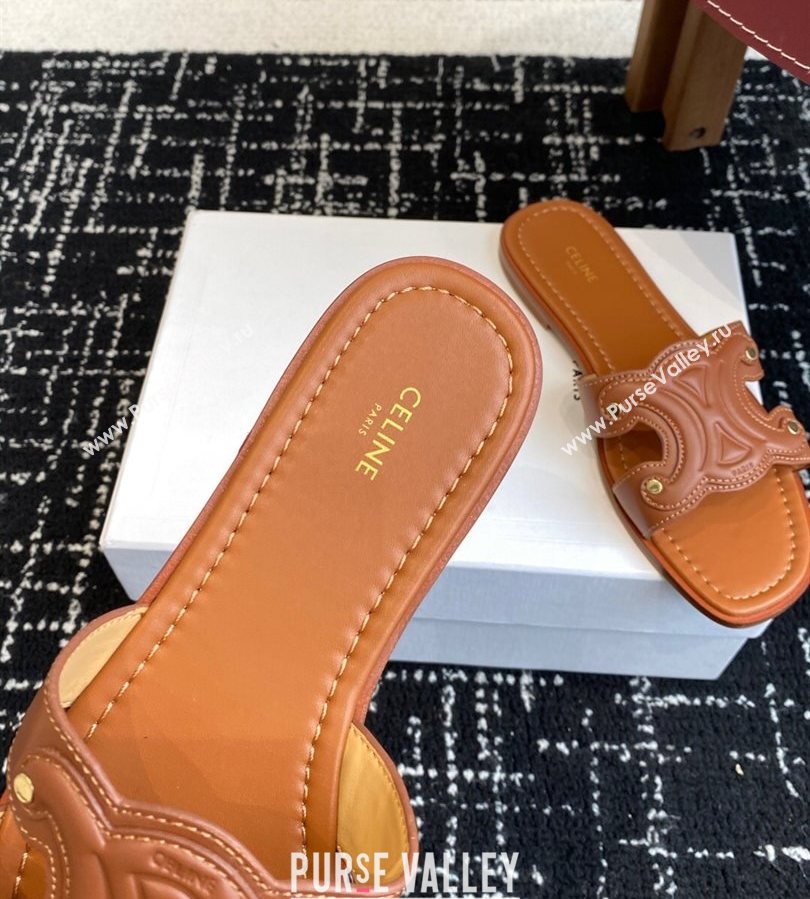Celine Marina Flat Slides Sandal in Calfskin Leather Brown 2025 (SS-250709078)