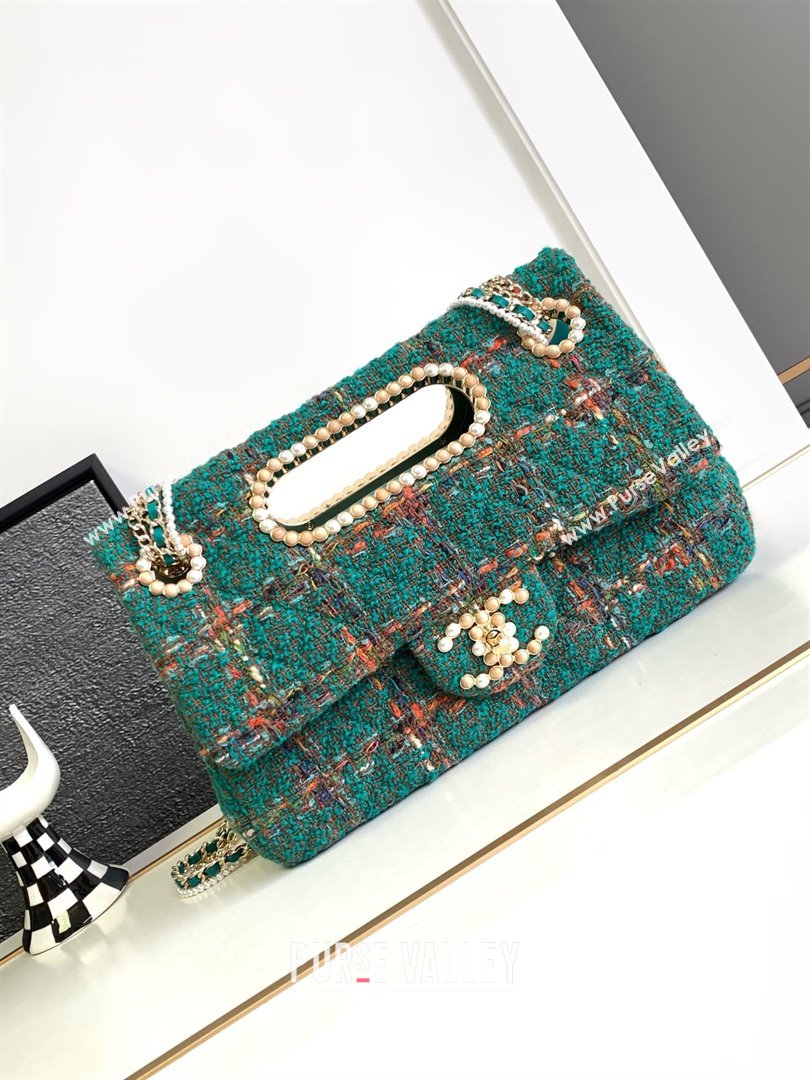 Chanel Tweed Westminsten Large Flap Bag Green 2023 (YEZI-23111625)