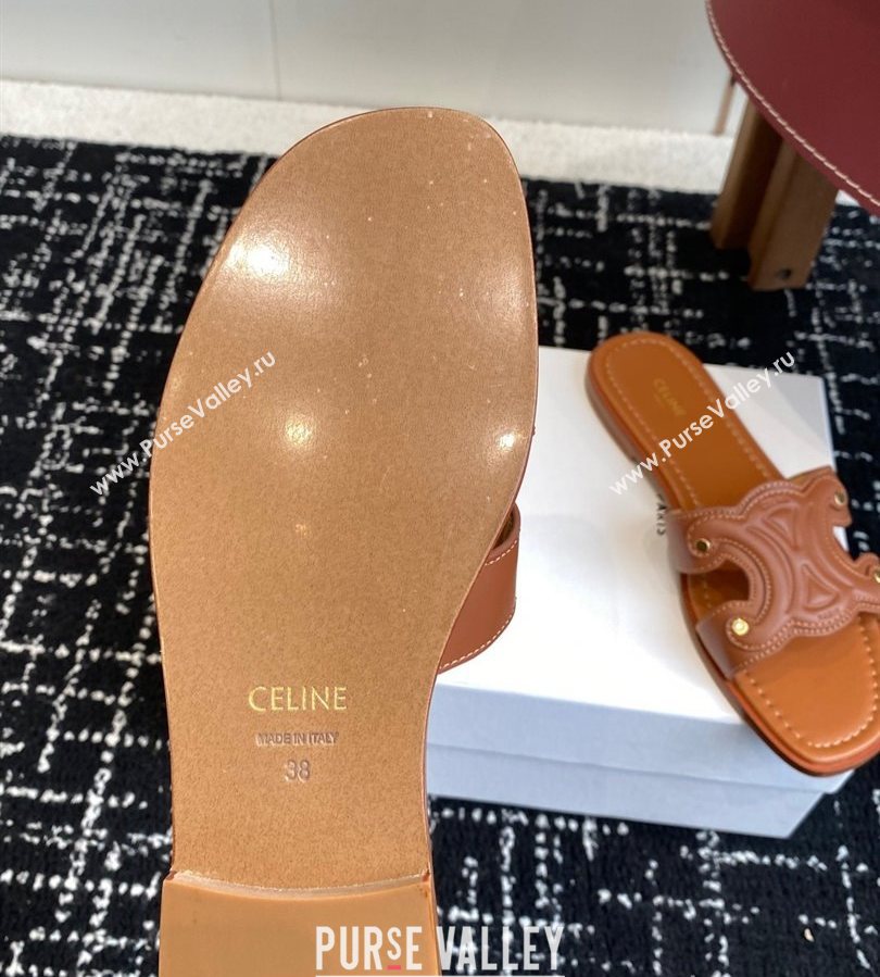 Celine Marina Flat Slides Sandal in Calfskin Leather Brown 2025 (SS-250709078)