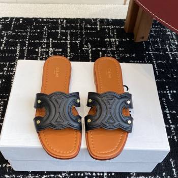 Celine Marina Flat Slides Sandal in Calfskin Leather Black 2025 (SS-250709079)