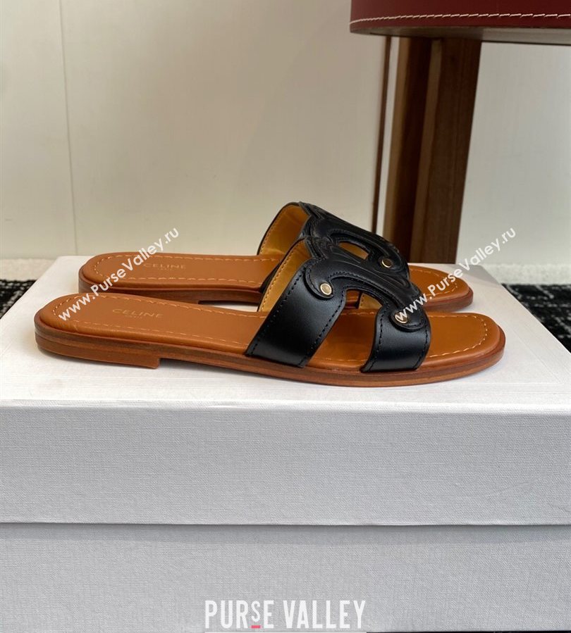 Celine Marina Flat Slides Sandal in Calfskin Leather Black 2025 (SS-250709079)
