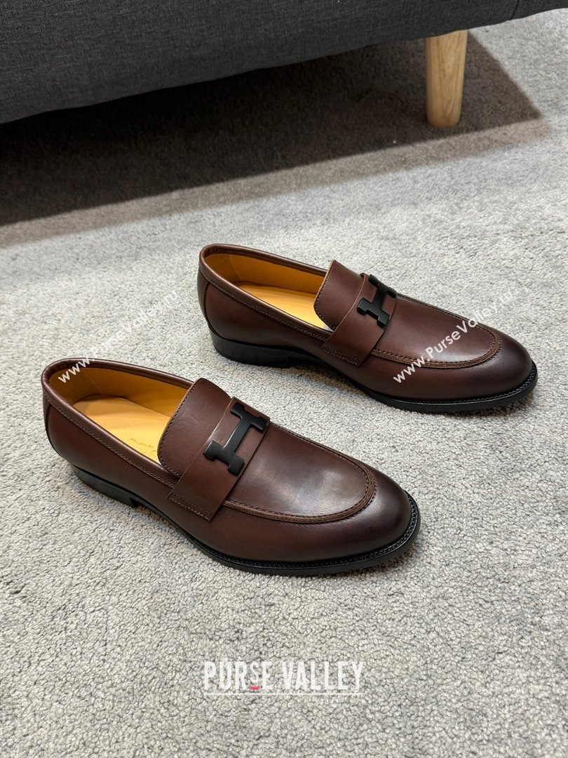 Hermes Mens Pairs Loafer in Smooth Calfskin Brown 2024 (SHH-24092103)