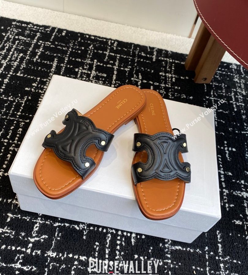 Celine Marina Flat Slides Sandal in Calfskin Leather Black 2025 (SS-250709079)
