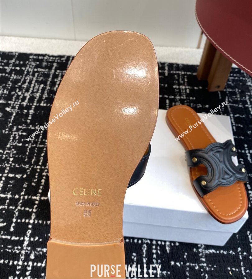 Celine Marina Flat Slides Sandal in Calfskin Leather Black 2025 (SS-250709079)