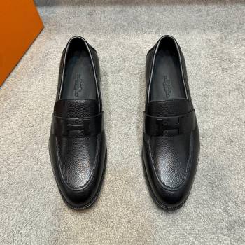 Hermes Mens Pairs Loafer in Grained Calfskin Black 2024 (SHH-24092104)