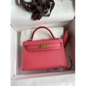 Hermes Mini Kelly II Bag 19cm in Original Chevre Leather lipstick Pink/Gold 2024 (XYA-24022905)