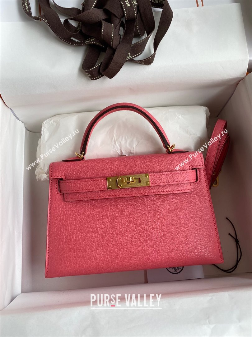 Hermes Mini Kelly II Bag 19cm in Original Chevre Leather lipstick Pink/Gold 2024 (XYA-24022905)