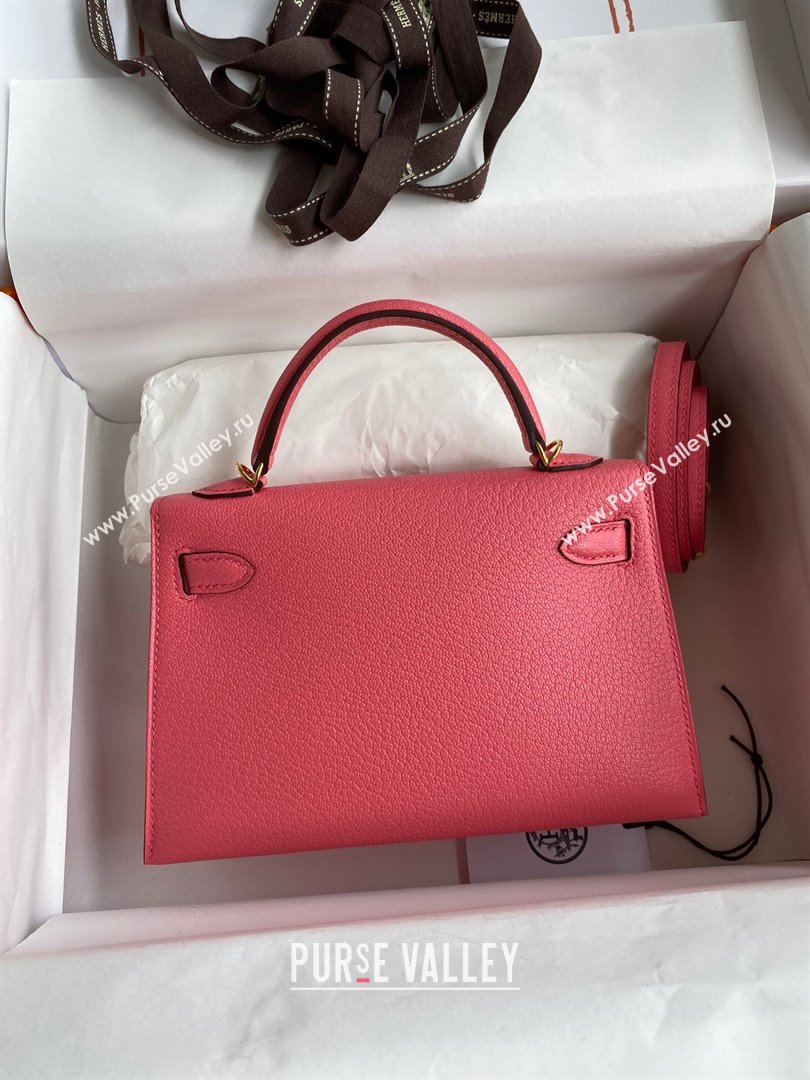 Hermes Mini Kelly II Bag 19cm in Original Chevre Leather lipstick Pink/Gold 2024 (XYA-24022905)