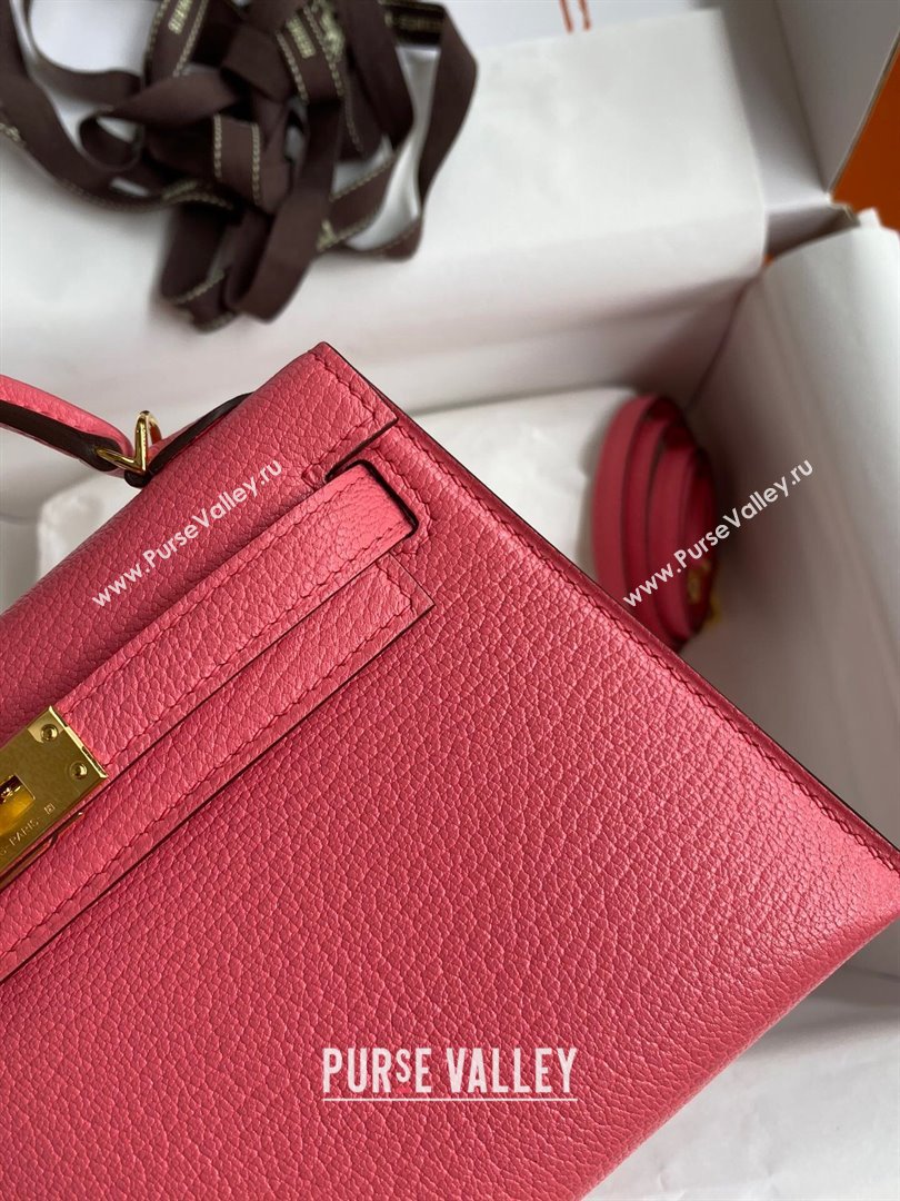 Hermes Mini Kelly II Bag 19cm in Original Chevre Leather lipstick Pink/Gold 2024 (XYA-24022905)