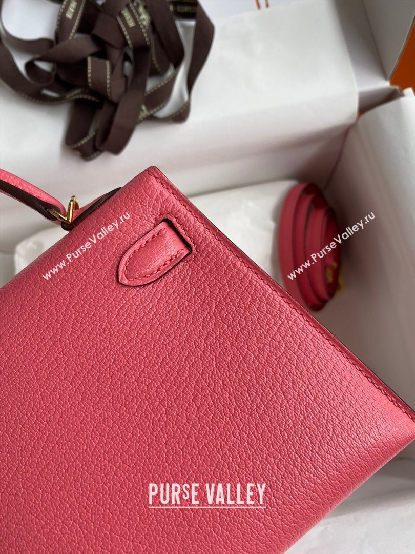 Hermes Mini Kelly II Bag 19cm in Original Chevre Leather lipstick Pink/Gold 2024 (XYA-24022905)