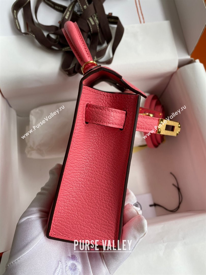 Hermes Mini Kelly II Bag 19cm in Original Chevre Leather lipstick Pink/Gold 2024 (XYA-24022905)