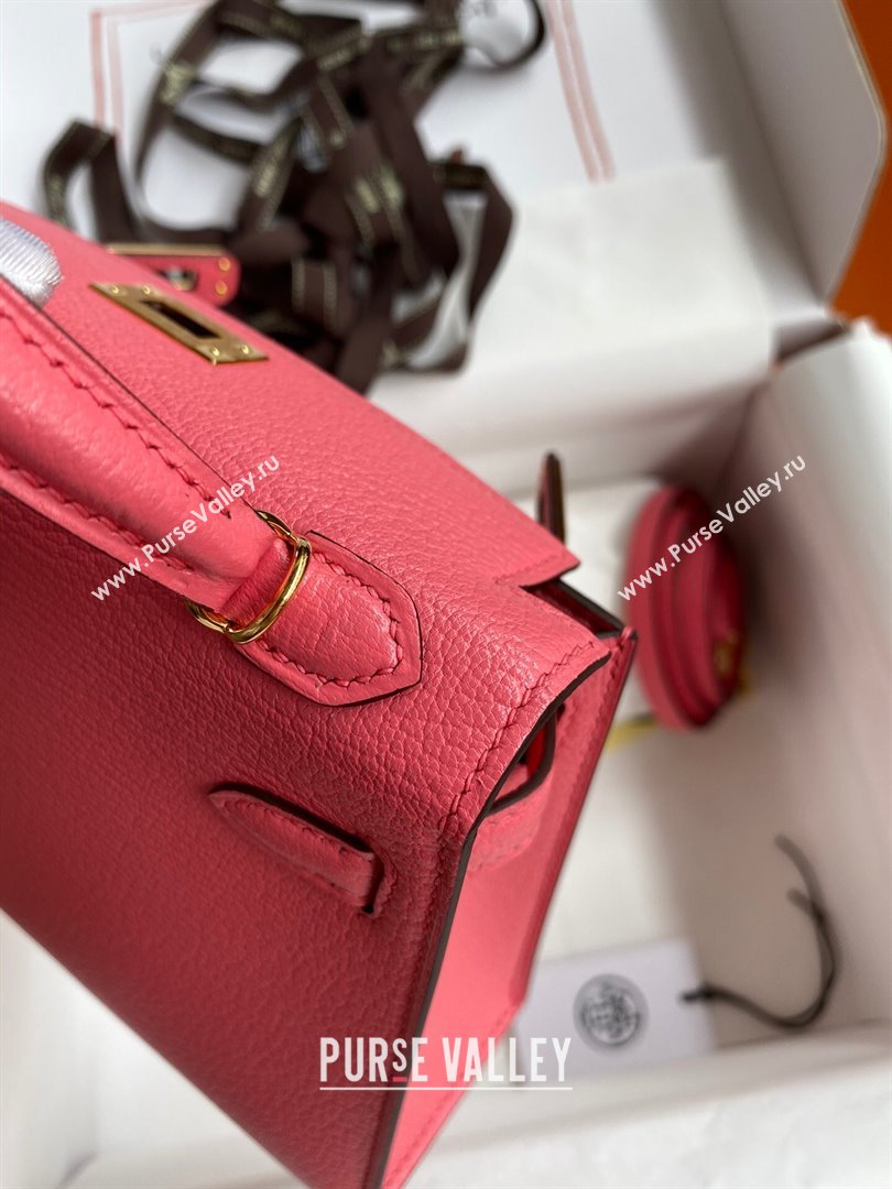 Hermes Mini Kelly II Bag 19cm in Original Chevre Leather lipstick Pink/Gold 2024 (XYA-24022905)