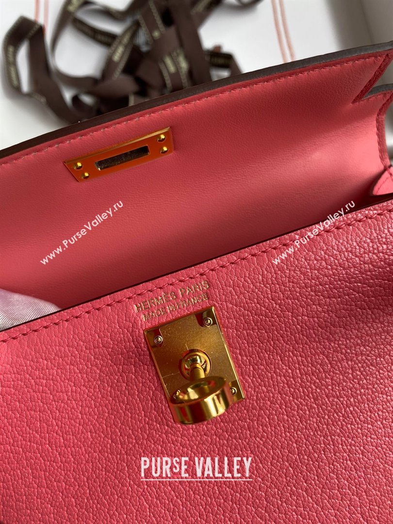 Hermes Mini Kelly II Bag 19cm in Original Chevre Leather lipstick Pink/Gold 2024 (XYA-24022905)