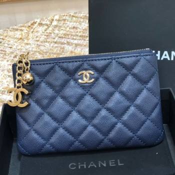 Chanel Grained Calfskin Mini Pouch with Charm A70119 Navy Blue CP01 2021  (JY-21031728)