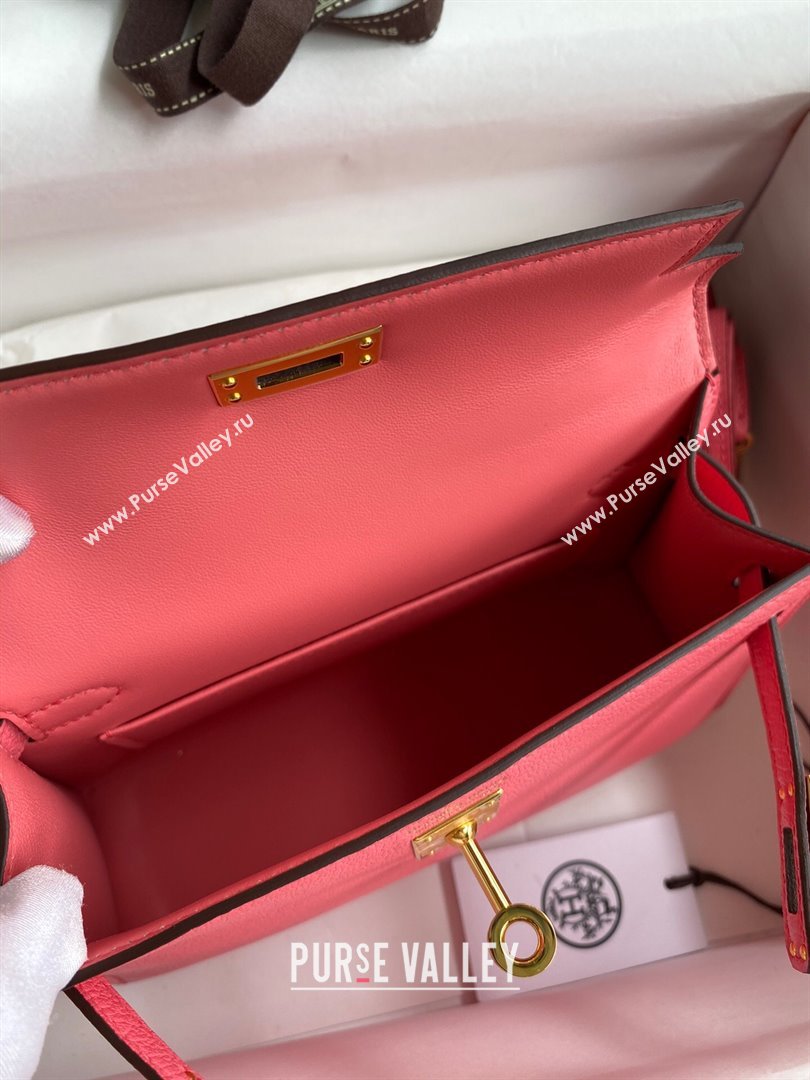 Hermes Mini Kelly II Bag 19cm in Original Chevre Leather lipstick Pink/Gold 2024 (XYA-24022905)