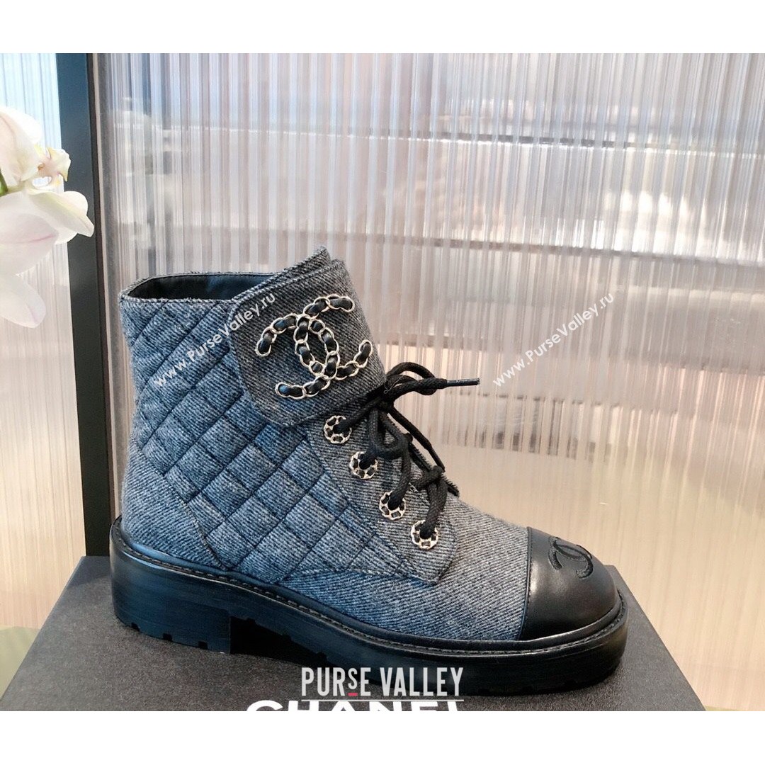 Chanel Fabric Lace-ups Ankle Boots G36424 Gray 2021 (KL-21081633)