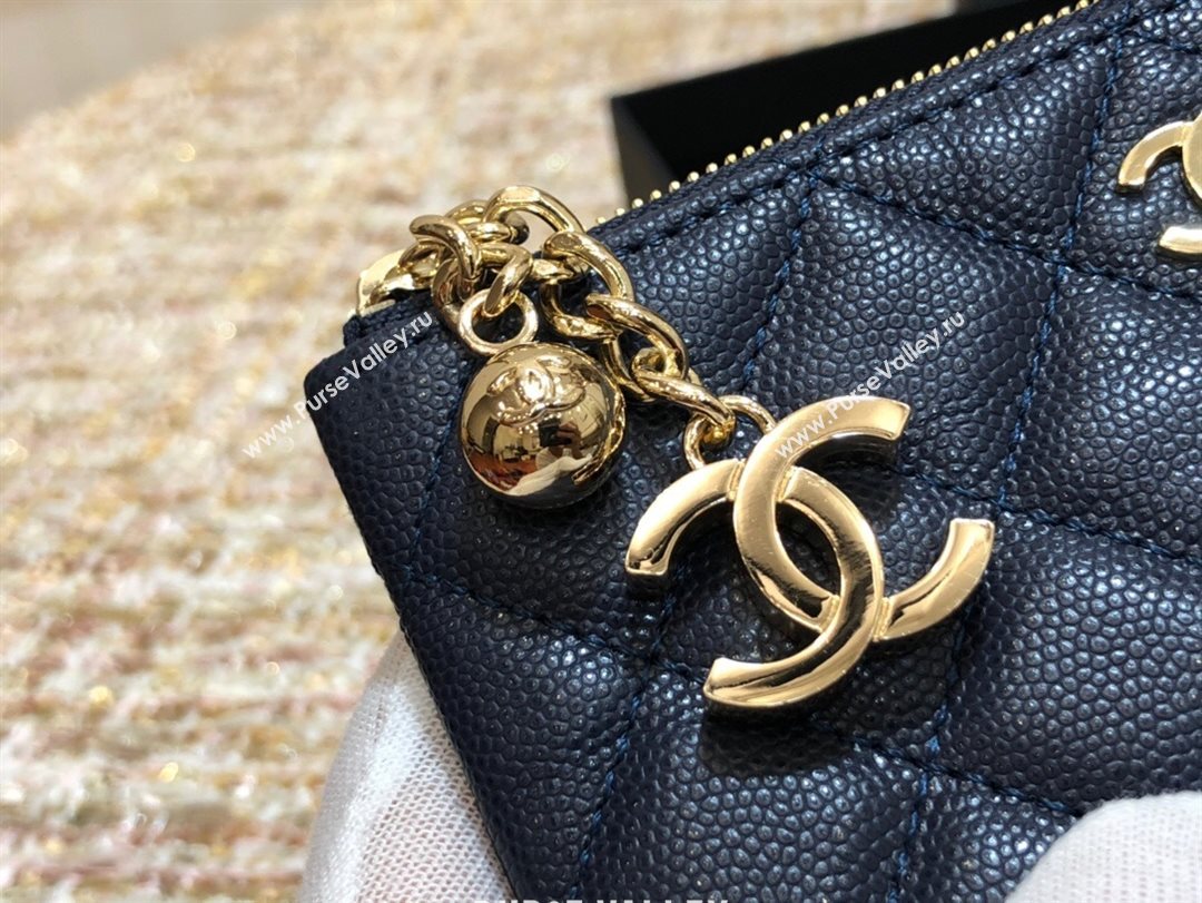 Chanel Grained Calfskin Mini Pouch with Charm A70119 Navy Blue CP01 2021  (JY-21031728)
