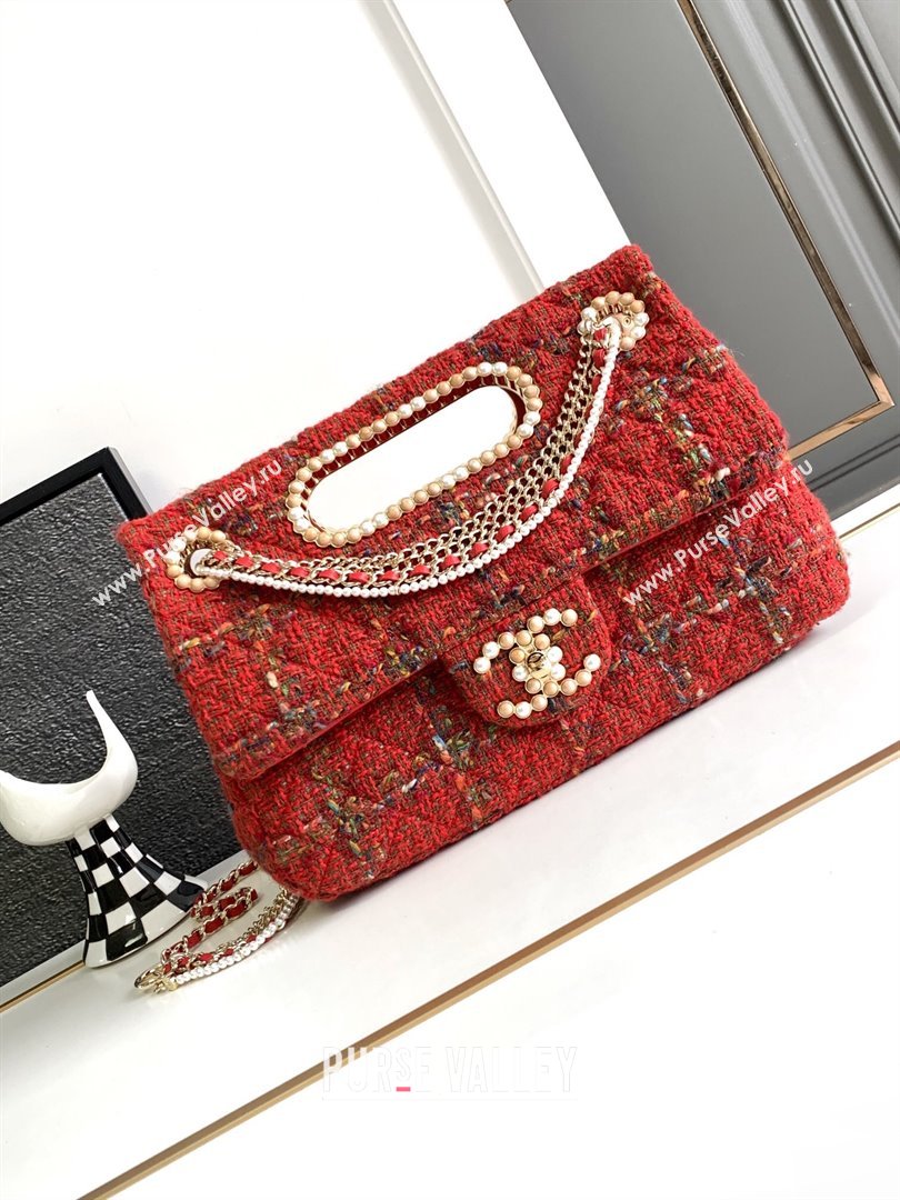 Chanel Tweed Westminsten Large Flap Bag Red 2023 (YEZI-23111626)