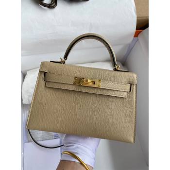 Hermes Mini Kelly II Bag 19cm in Original Chevre Leather Turtledove Grey/Gold 2024 (XYA-24022906)