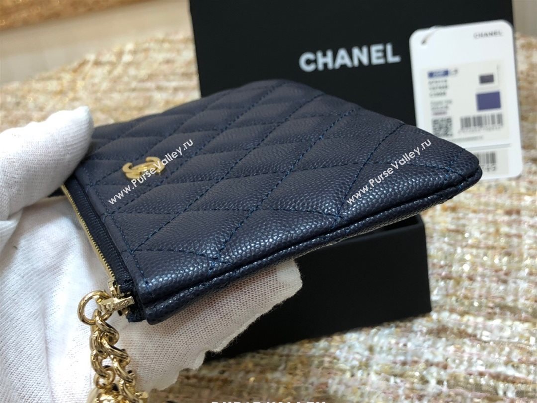 Chanel Grained Calfskin Mini Pouch with Charm A70119 Navy Blue CP01 2021  (JY-21031728)