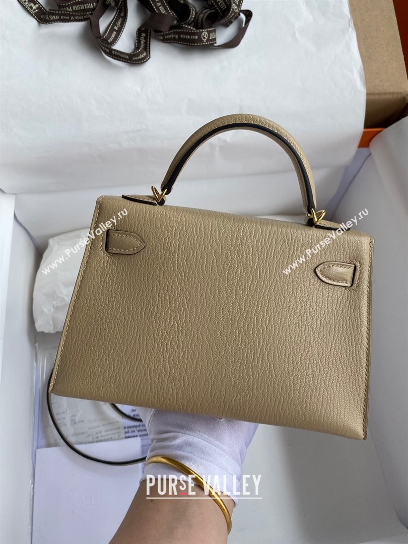 Hermes Mini Kelly II Bag 19cm in Original Chevre Leather Turtledove Grey/Gold 2024 (XYA-24022906)