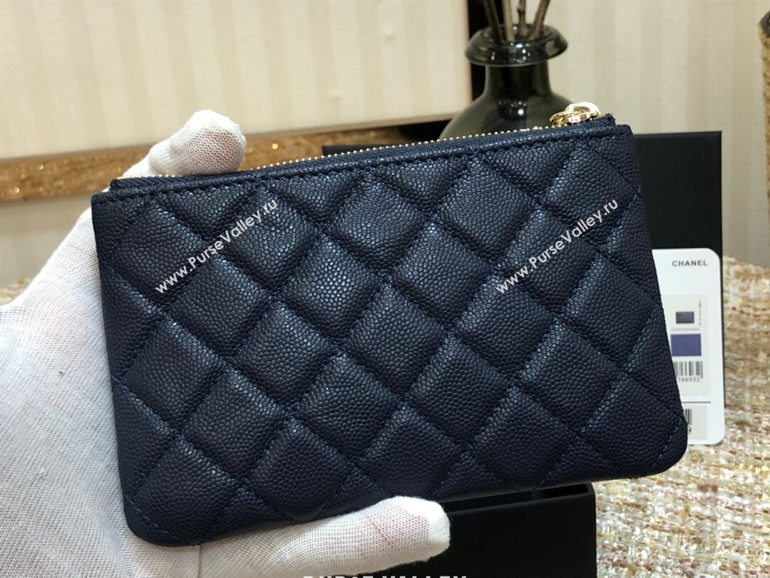 Chanel Grained Calfskin Mini Pouch with Charm A70119 Navy Blue CP01 2021  (JY-21031728)