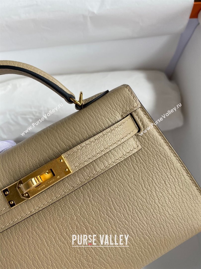 Hermes Mini Kelly II Bag 19cm in Original Chevre Leather Turtledove Grey/Gold 2024 (XYA-24022906)