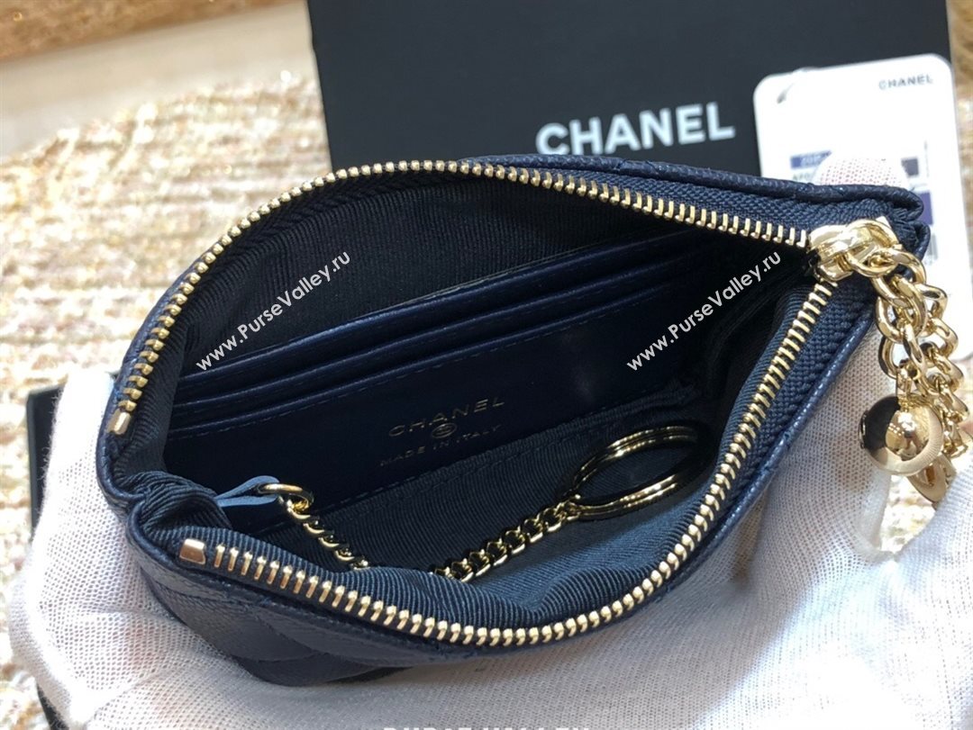 Chanel Grained Calfskin Mini Pouch with Charm A70119 Navy Blue CP01 2021  (JY-21031728)