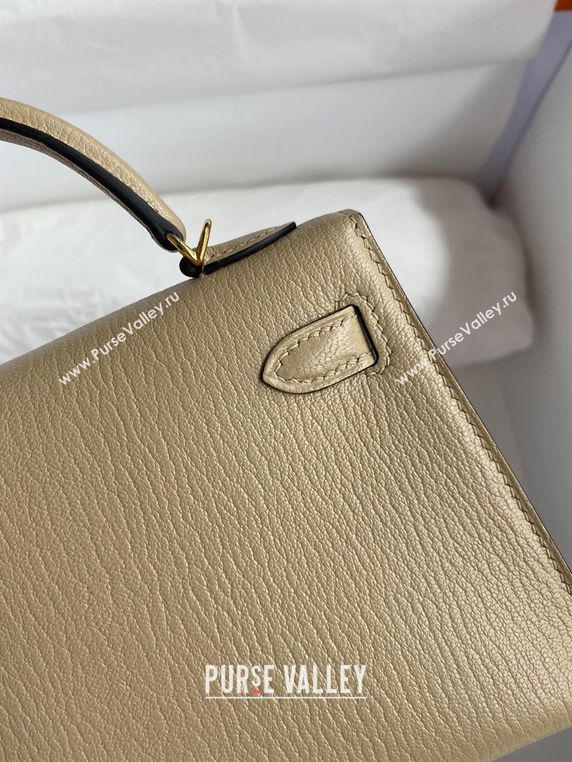 Hermes Mini Kelly II Bag 19cm in Original Chevre Leather Turtledove Grey/Gold 2024 (XYA-24022906)