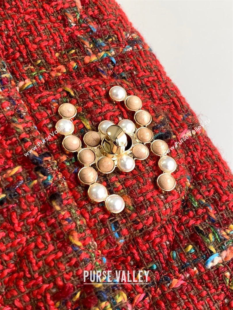 Chanel Tweed Westminsten Large Flap Bag Red 2023 (YEZI-23111626)