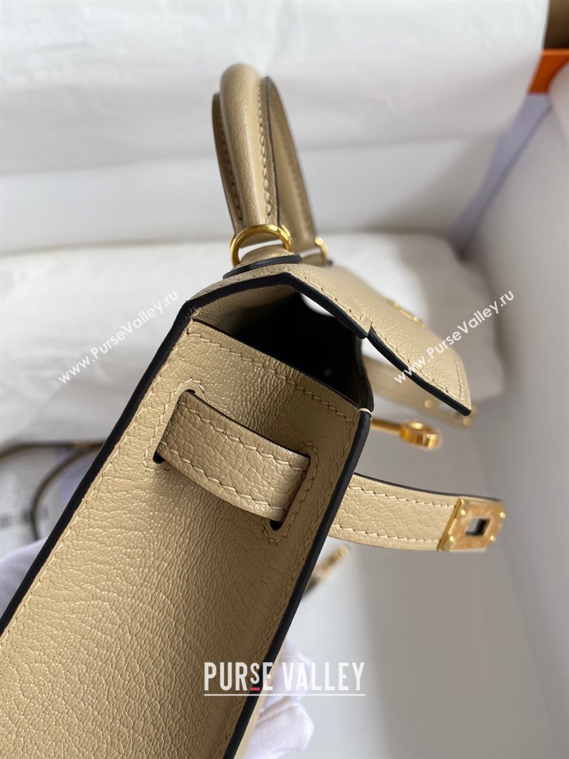 Hermes Mini Kelly II Bag 19cm in Original Chevre Leather Turtledove Grey/Gold 2024 (XYA-24022906)
