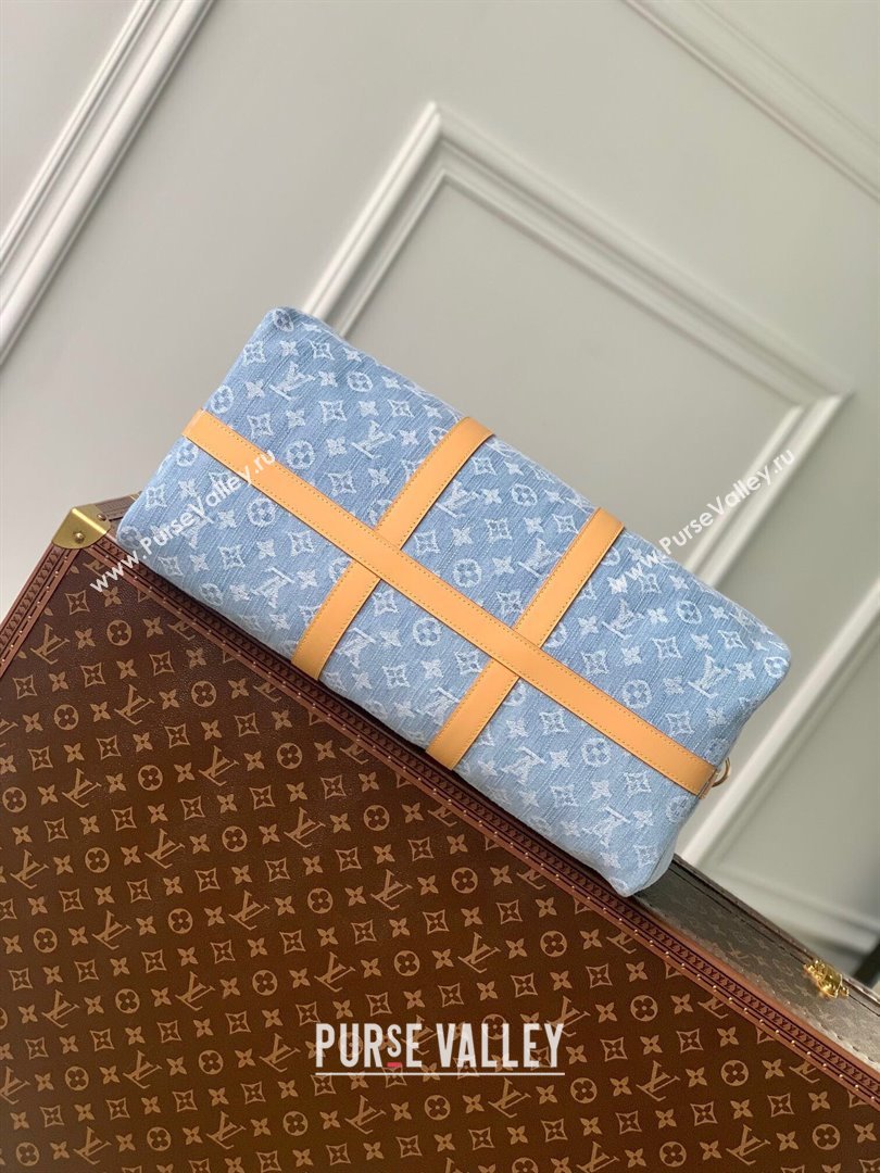 Louis Vuitton Keepall Bandouliere 45 Bag in Monogram Denim 100% GOTS-certified M25334 Blue 2024 (K-24061204)