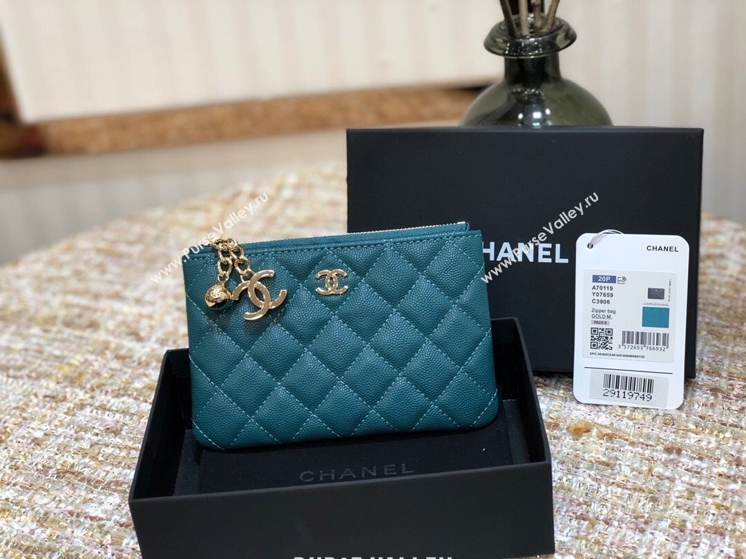 Chanel Grained Calfskin Mini Pouch with Charm A70119 Blue CP02 2021  (JY-21031729)
