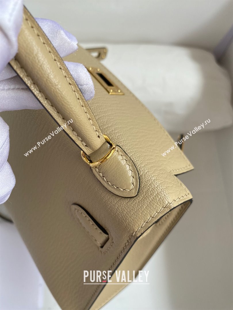 Hermes Mini Kelly II Bag 19cm in Original Chevre Leather Turtledove Grey/Gold 2024 (XYA-24022906)