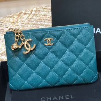 Chanel Grained Calfskin Mini Pouch with Charm A70119 Blue CP02 2021 (JY-21031729)