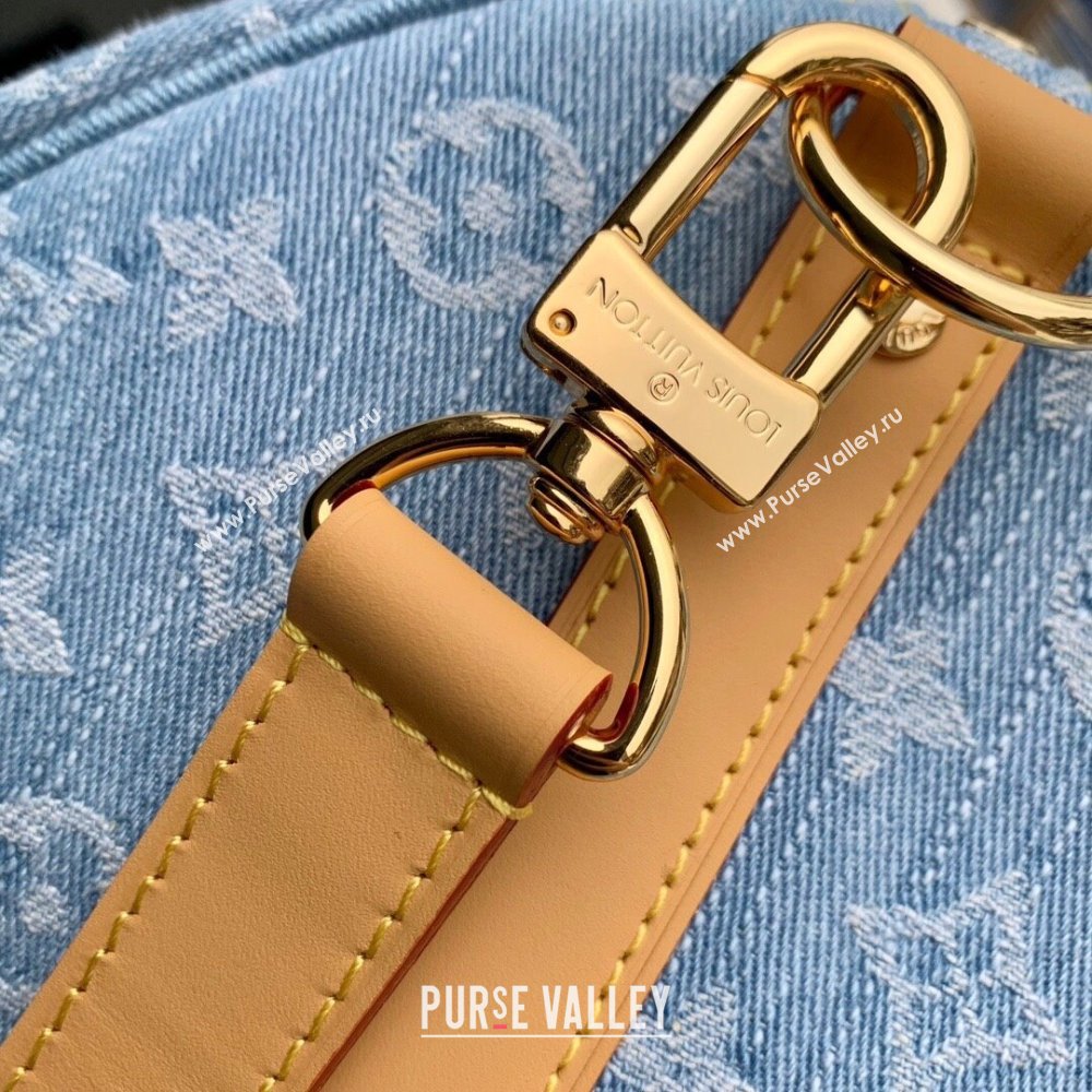 Louis Vuitton Keepall Bandouliere 45 Bag in Monogram Denim 100% GOTS-certified M25334 Blue 2024 (K-24061204)