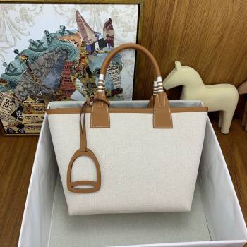 Hermes Steeple 25 Bag in Plume Canvas and Swift Calfskin H73003 Brown 2024(Top Quality) (XYA-24073016)