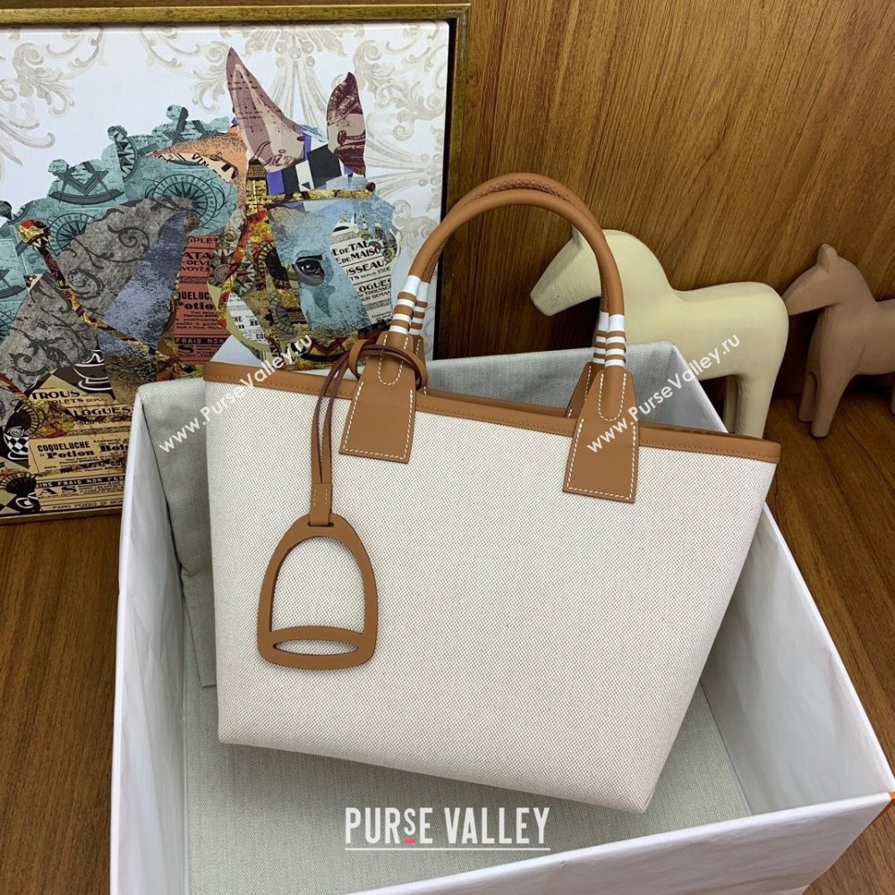 Hermes Steeple 25 Bag in Plume Canvas and Swift Calfskin H73003 Brown 2024(Top Quality) (XYA-24073016)