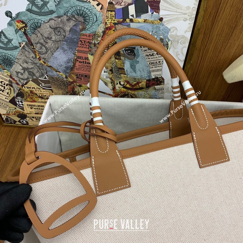 Hermes Steeple 25 Bag in Plume Canvas and Swift Calfskin H73003 Brown 2024(Top Quality) (XYA-24073016)