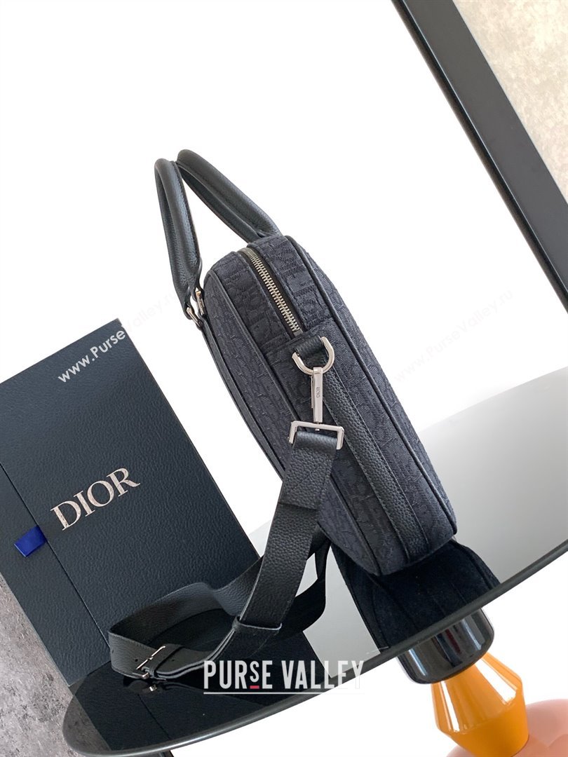 Dior Mens Zipped Briefcase in Black Dior Oblique Jacquard and Black Grained Calfskin H03E 2024 (XXG-24110805)