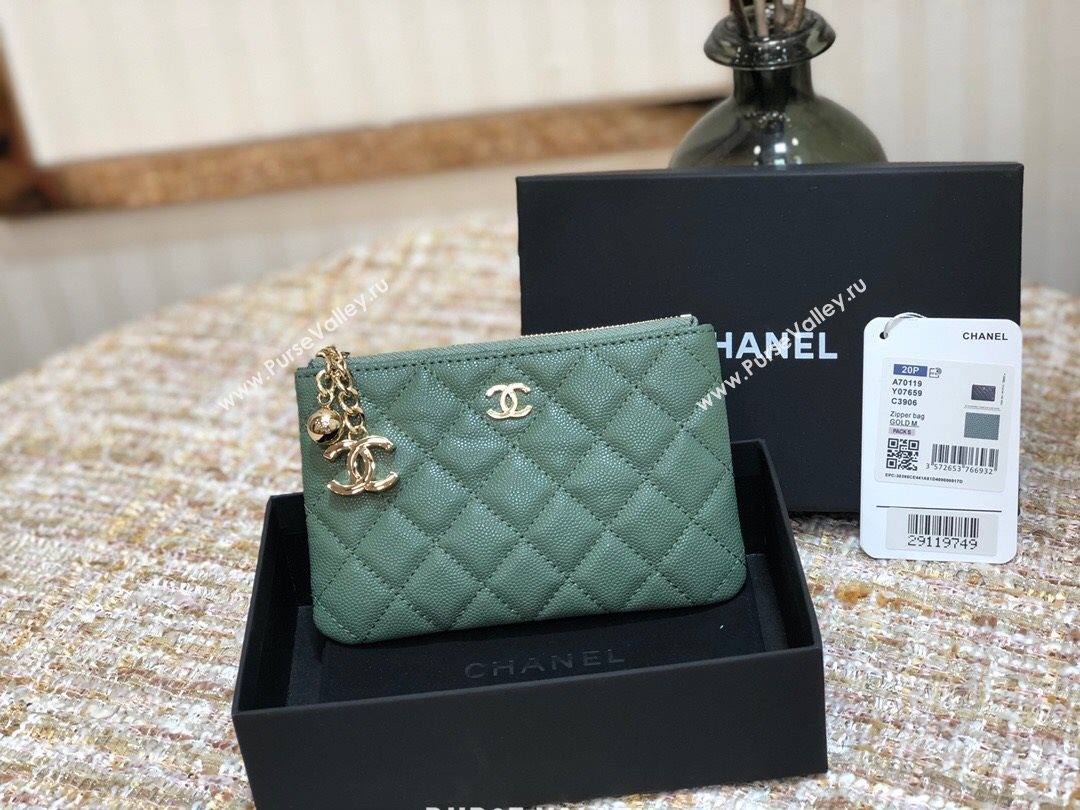 Chanel Grained Calfskin Mini Pouch with Charm A70119 Green CP03 2021  (JY-21031730)