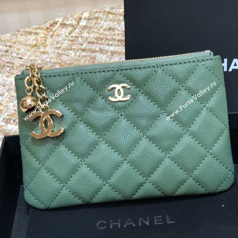 Chanel Grained Calfskin Mini Pouch with Charm A70119 Green CP03 2021  (JY-21031730)