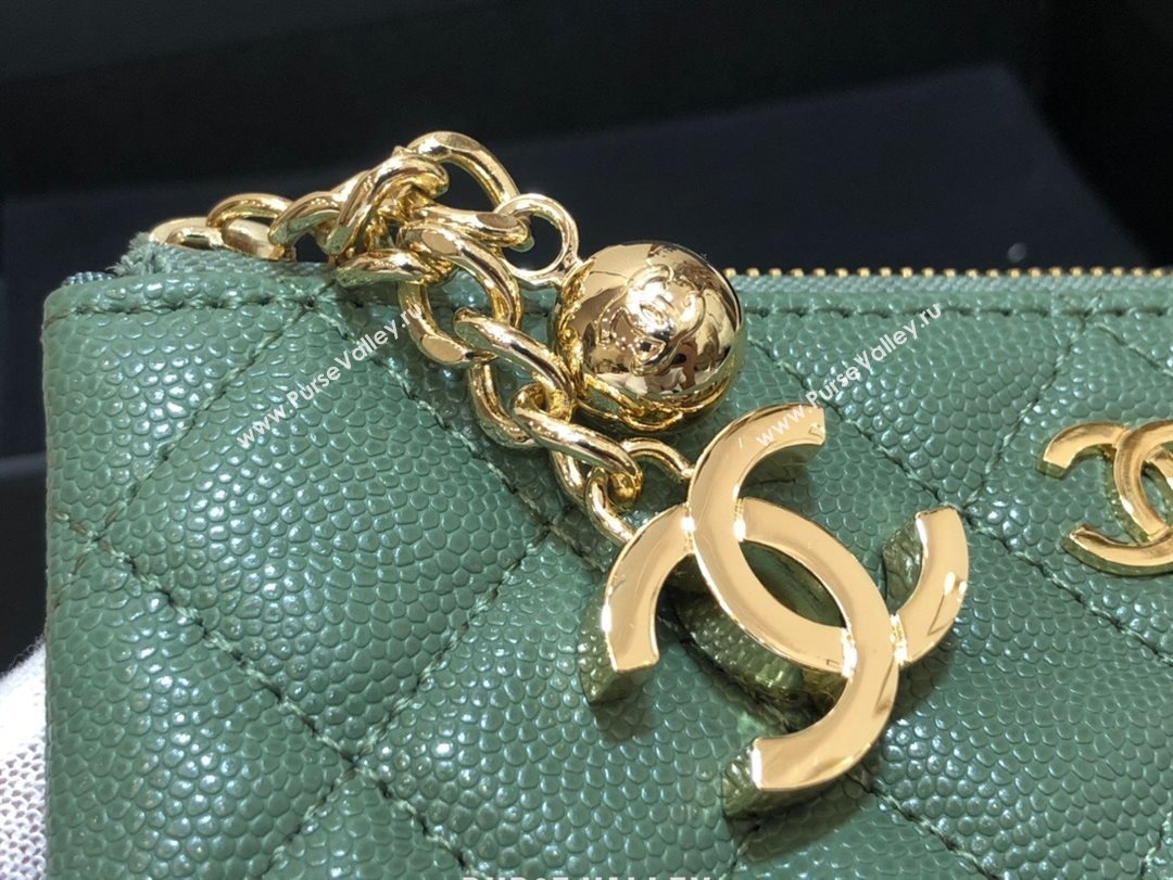 Chanel Grained Calfskin Mini Pouch with Charm A70119 Green CP03 2021  (JY-21031730)