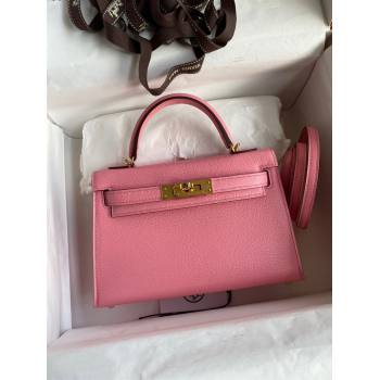 Hermes Mini Kelly II Bag 19cm in Original Chevre Leather Milk Shake Pink/Gold 2024 (XYA-24022908)
