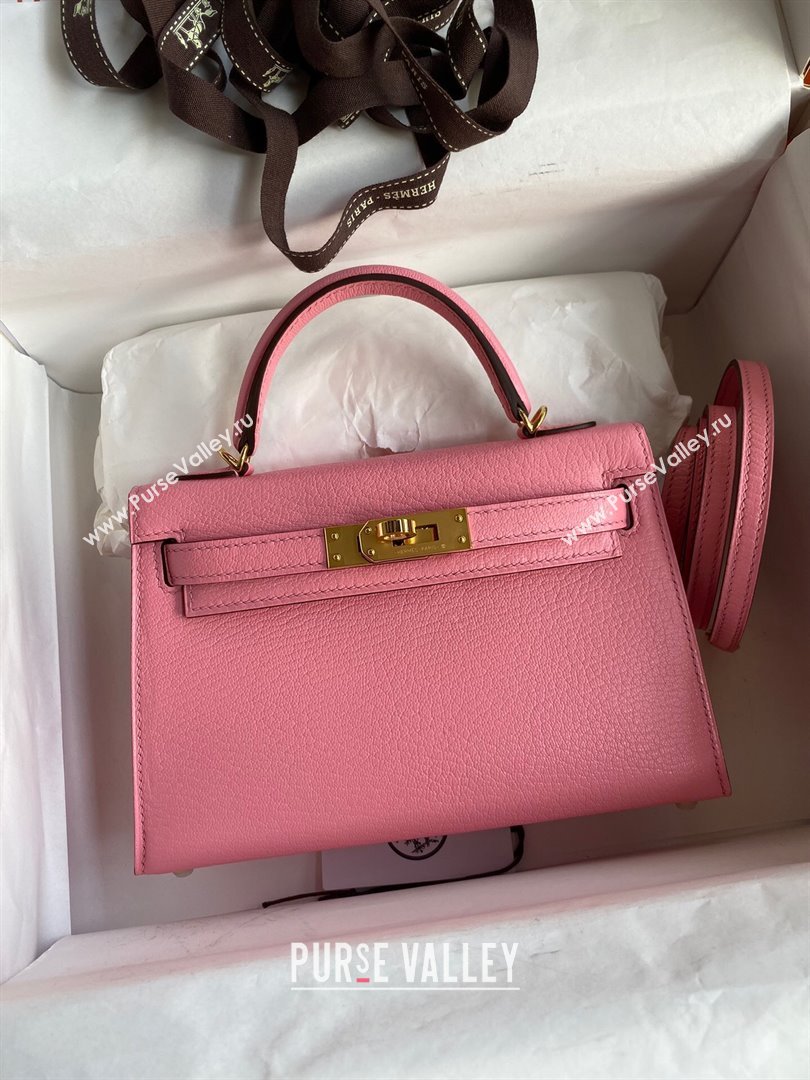 Hermes Mini Kelly II Bag 19cm in Original Chevre Leather Milk Shake Pink/Gold 2024 (XYA-24022908)
