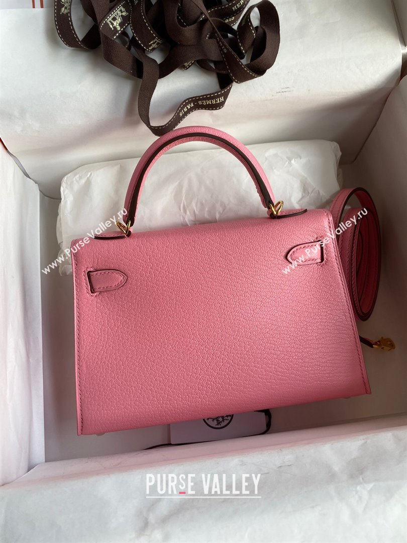Hermes Mini Kelly II Bag 19cm in Original Chevre Leather Milk Shake Pink/Gold 2024 (XYA-24022908)